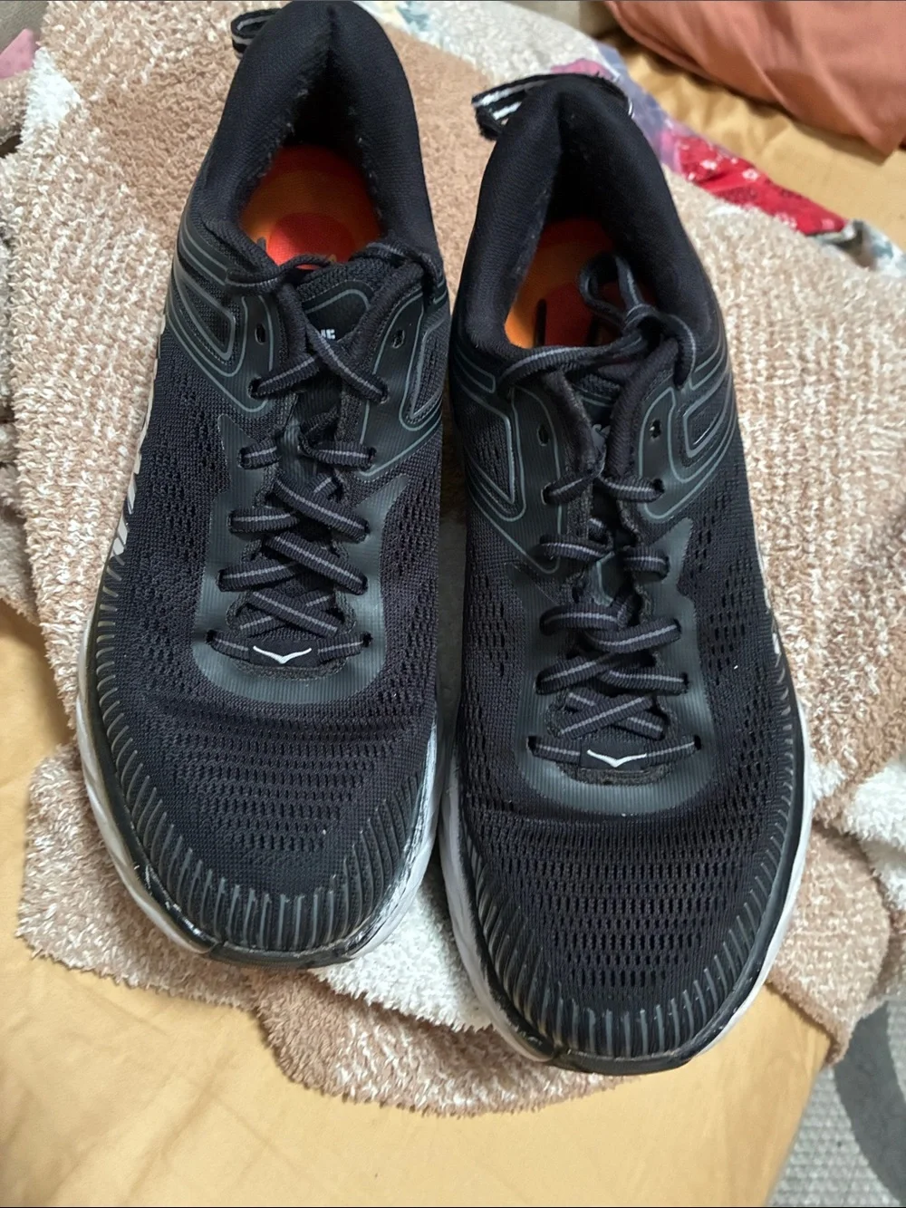 Hoka One One Black Men's Athletic Running Shoes with Orange Liner